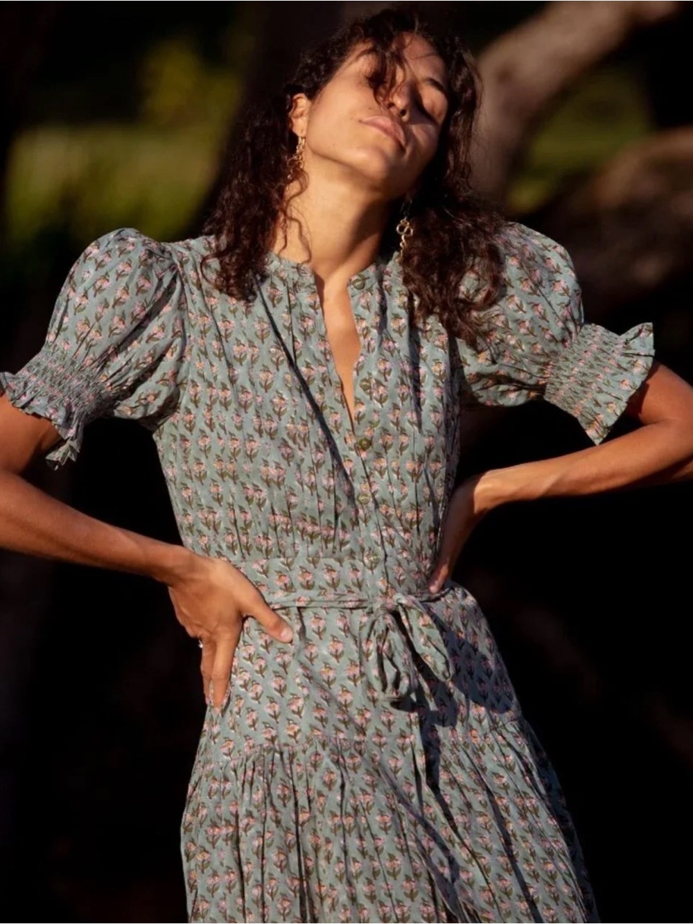 Daughters of India Prairie Midi Dress in Sage Cotton Size Xs *No Belt*